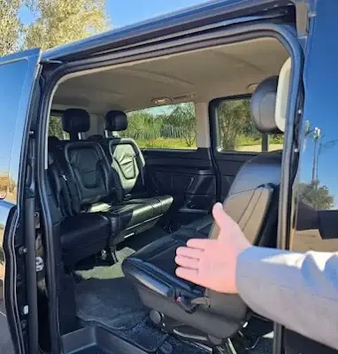 Premium Mercedes V-Class interior prepared for VIP transport in Morocco